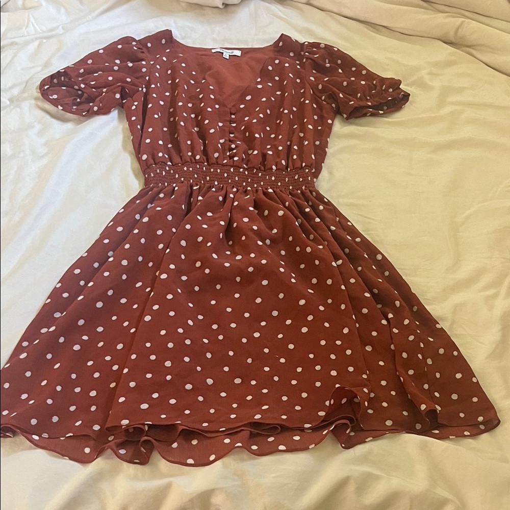 Madewell Terracotta Dress with White Polka Dots